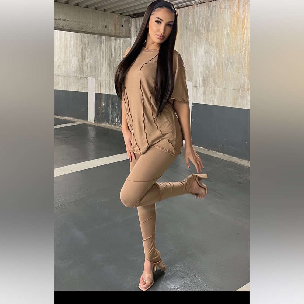 Sexy Biege split front leg pant set size Small